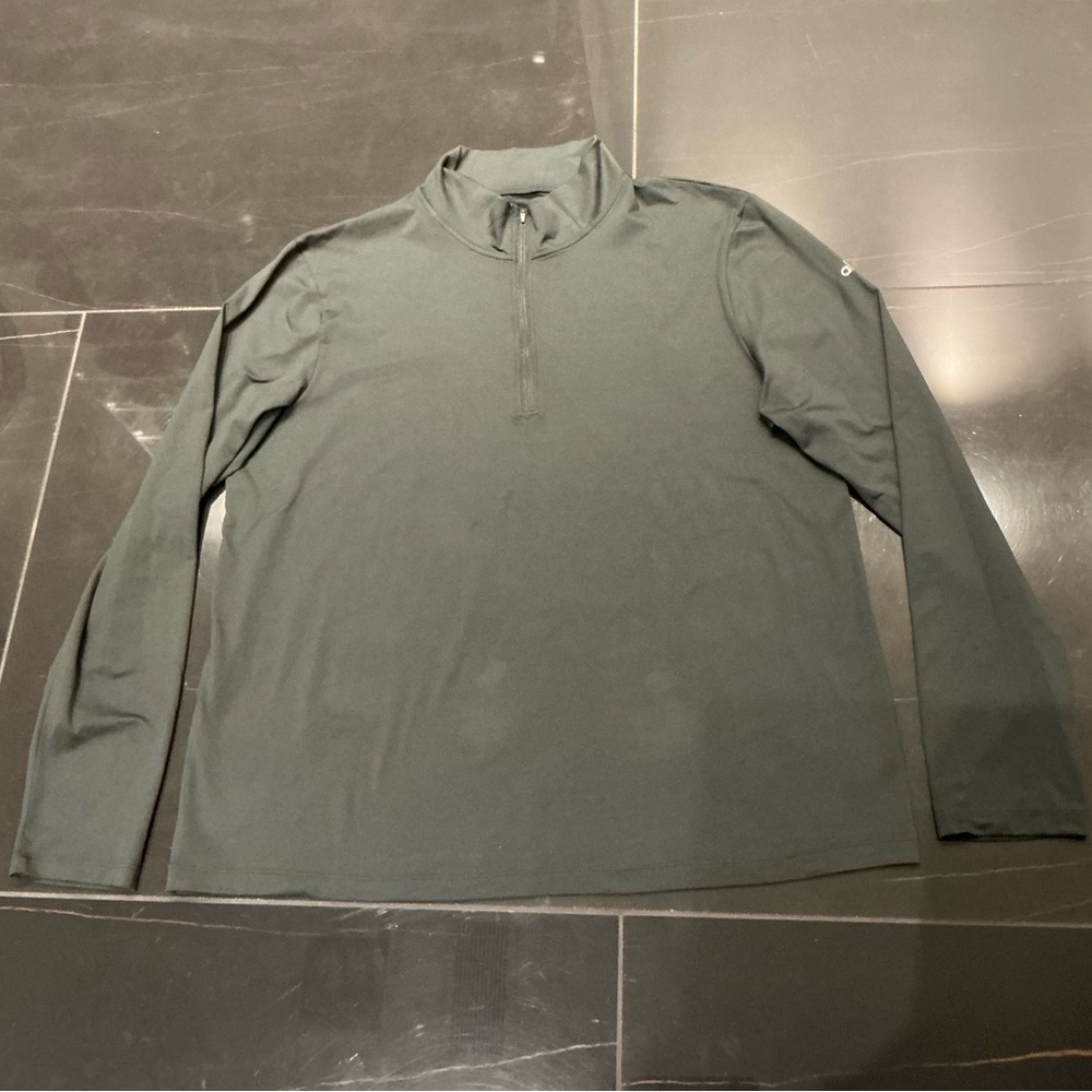 Alo conquer 1/4 zip reform long sleeve in charcoal green, size XL
